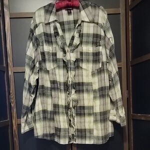 Lane Bryant Green and White Plaid Women''s Shirt